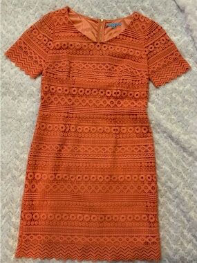 ANTONIO MELANI Orange Lace Midi Dress
